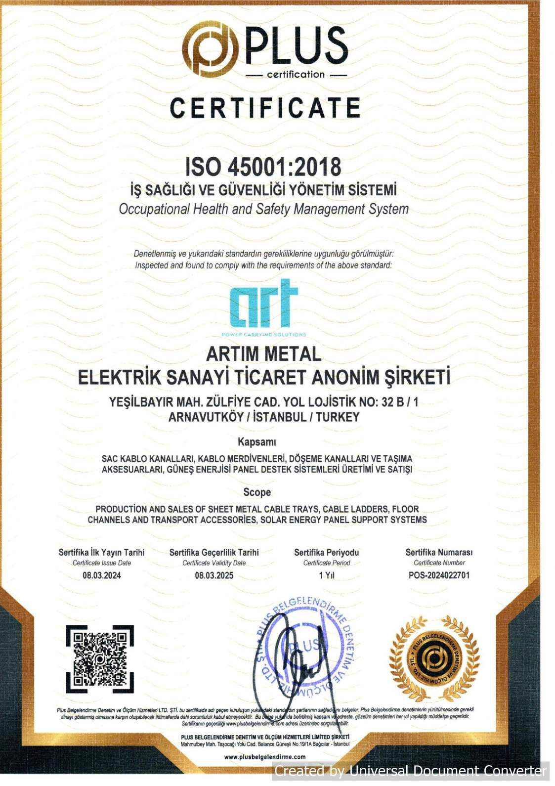 ISO 45001:2018 Belgesi