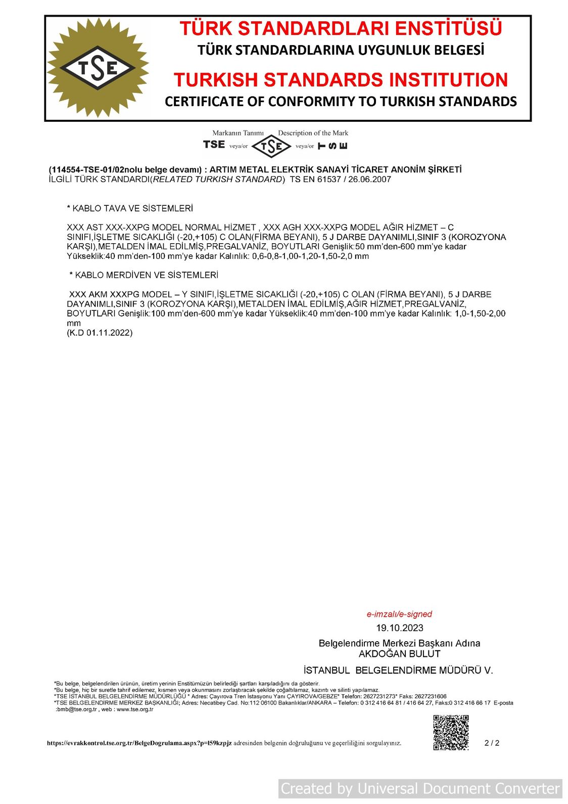 Türk Standartlarına Uygunluk Belgesi